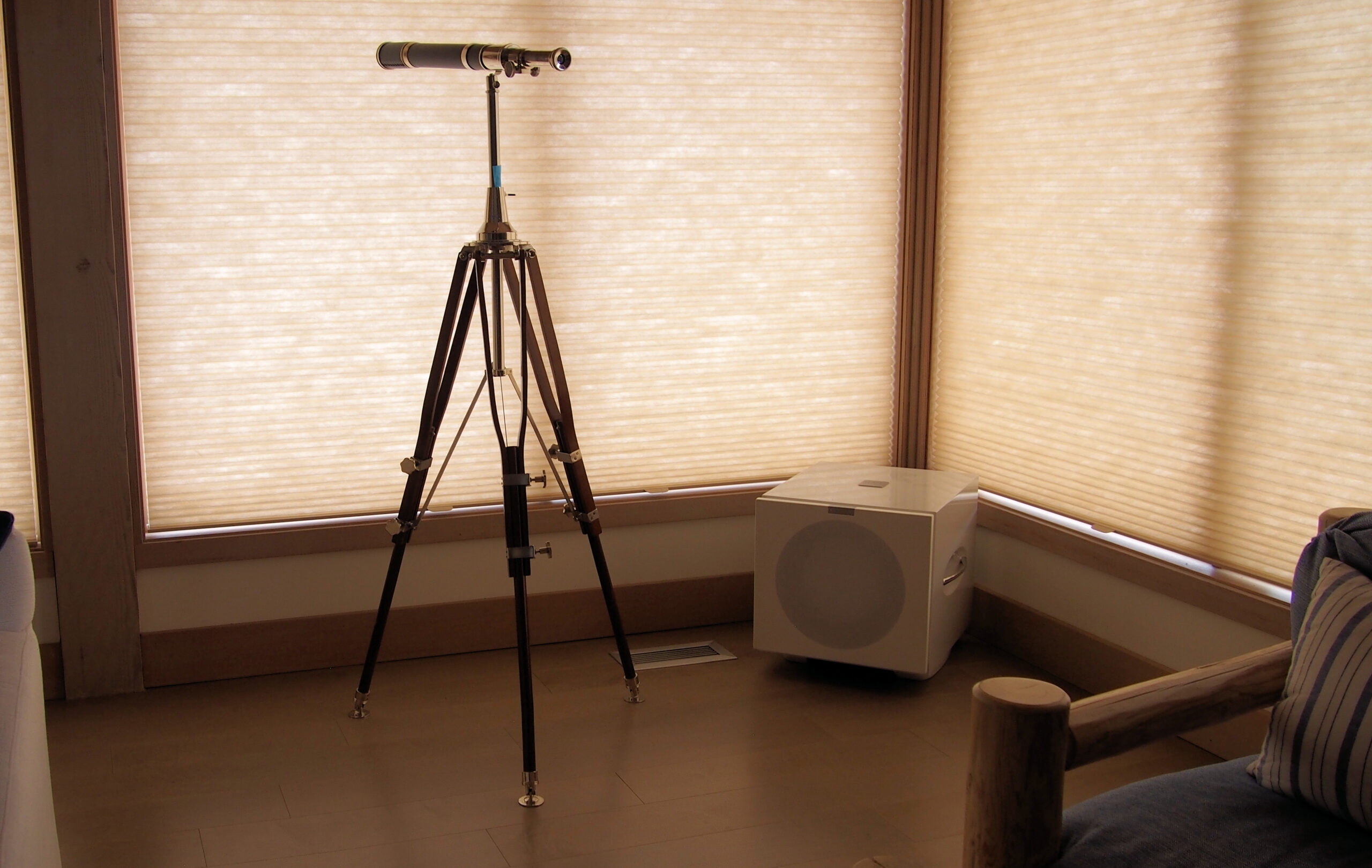 Whidbey Beach House pretty REL subwoofer | Theater Design Northwest