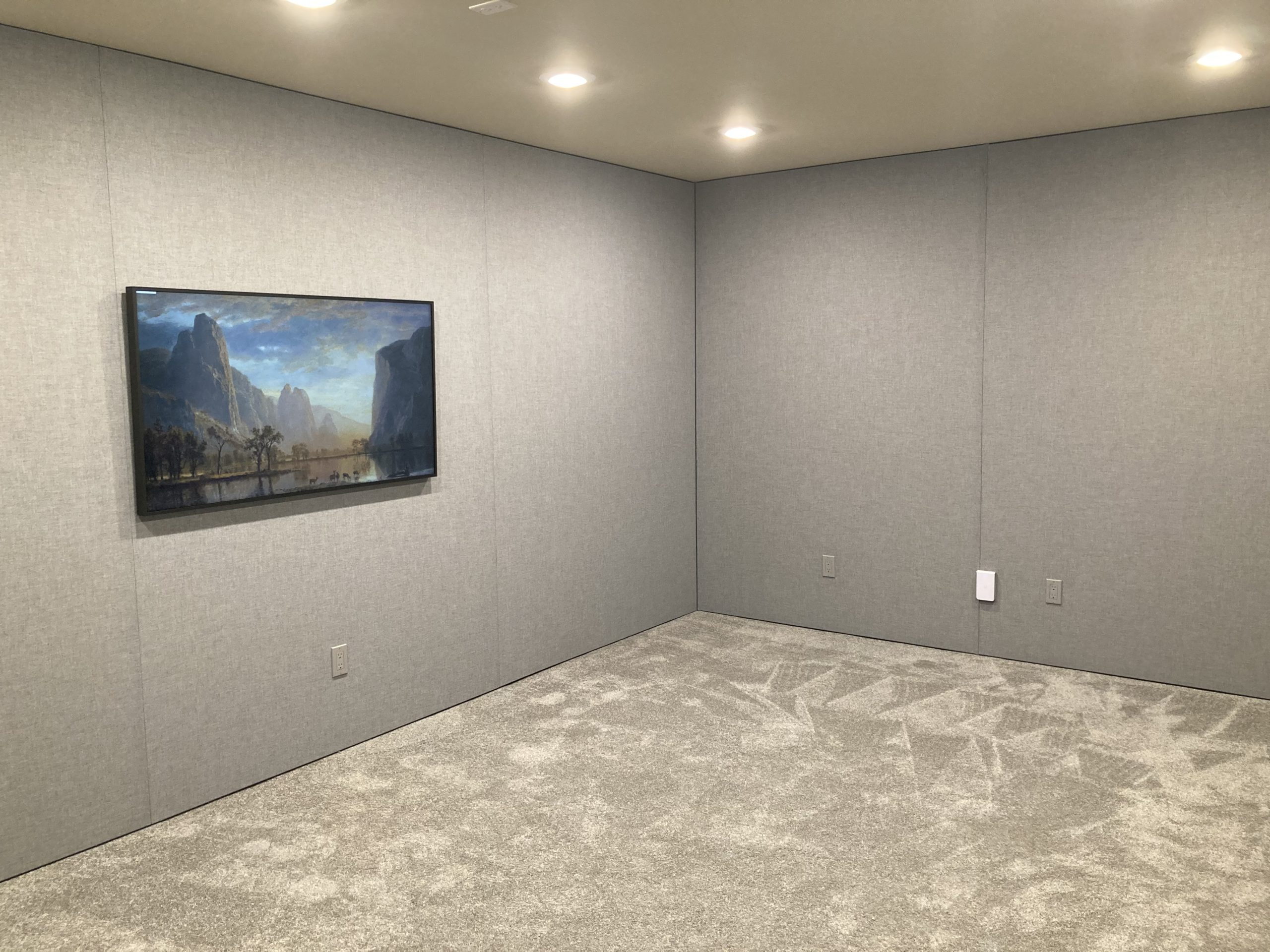 Custom fabric stretch acoustics treatment by Theater Design NW in the Pacific NW